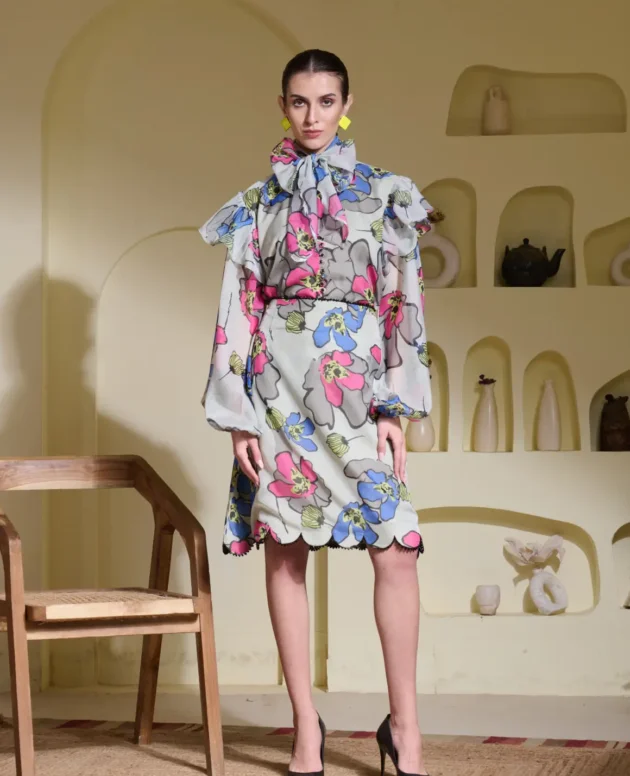 MAMA SAID CHIC FLORAL SHEER COLLAR DRESS